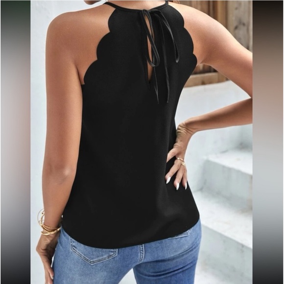 Classic Elegant Halter Neck Office Work Tank Top Blouse Shirt Black - Picture 3 of 3